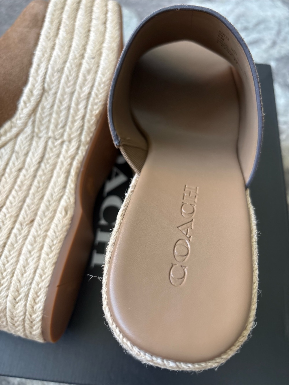 COACH Signature Suede Logo Espadrille Platform Wedge Slide Sandals Size-9.5 New - Picture 12 of 13